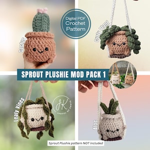 4-in-1 Mod Pack 1 For Sprout Plushie Pattern: Aloe Plant, Curly Plant, Cactus, and Leafy Vine plant (Digital PDF)