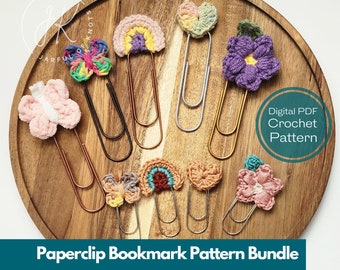Paperclip Lesezeichen Muster-Bundle, 4 Styles, Häkelanleitung (PDF-Muster)