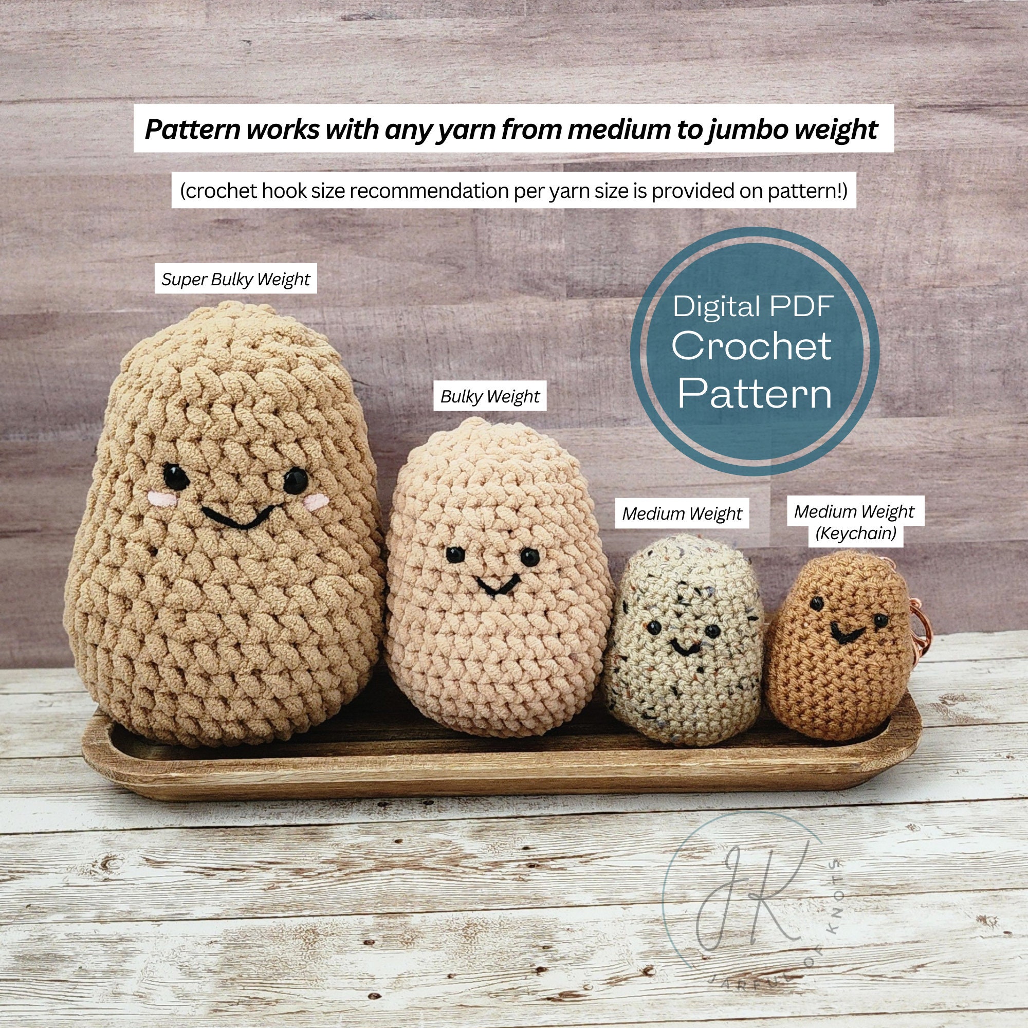32 Potato Crochet Patterns: Spud Amigurumi, Desk Buddies, Play Food, and Clever Gag Gifts 6 Punny Potato Plushie Pattern with Bonus Keychain
