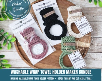 Crochet Pattern and Display Tag Bundle, Machine Washable Wrap Towel Holder Pattern, Ready to Print Display Tags, market prep
