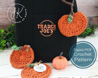Pumpkin Coaster with Bonus Bag Charm Pouch Crochet Pattern (PDF Pattern)