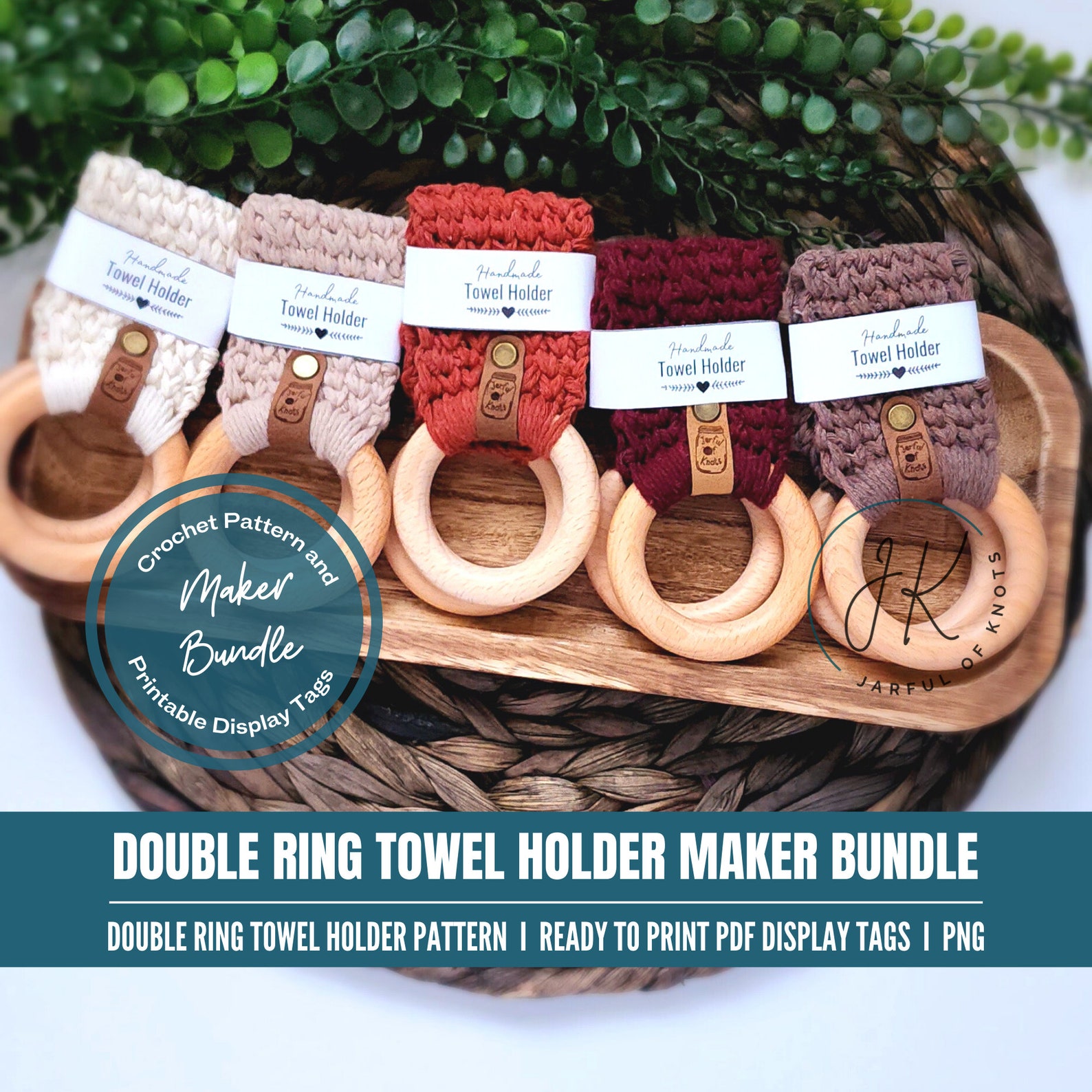 Crochet Pattern and Display Tags Bundle, Double Ring Towel Holder ...