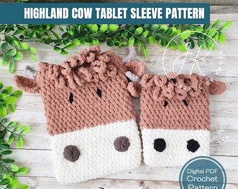 Crochet Pattern, Highland Cow Tablet Sleeve Pattern, 2 Sizes, Customizable, IPad Sleeve, Kindle Sleeve, Crochet Pouches