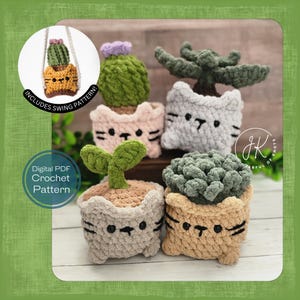 4-in-1 Cat Planter Plushie with Optional Swing Crochet Pattern (Digital PDF)