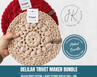 Crochet Pattern and Display Tag Bundle, Delilah Trivet Pattern Maker Bundle, Crochet Hotpad Pattern, Crochet Trivet Pattern, Crochet Gifts