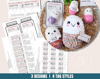Printable Punny Pill Display Tags, 3 Designs, 4 Tag Styles (Printable Digital PDF)