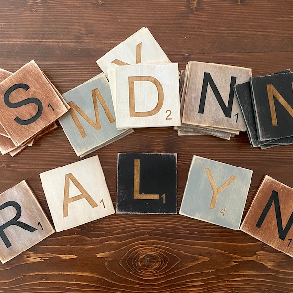 Rustic Scrabble Wall Tiles, Engraved Hand Painted Rustic Scrabble Wall Tiles, Farmhouse