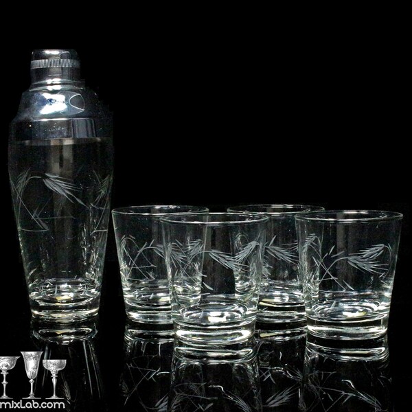 Brand vintage new 1960s cocktail set by Radio Brand, handcrafted in Japan, MCM midcentury modern glasses & shaker, retro tumblers, home bar