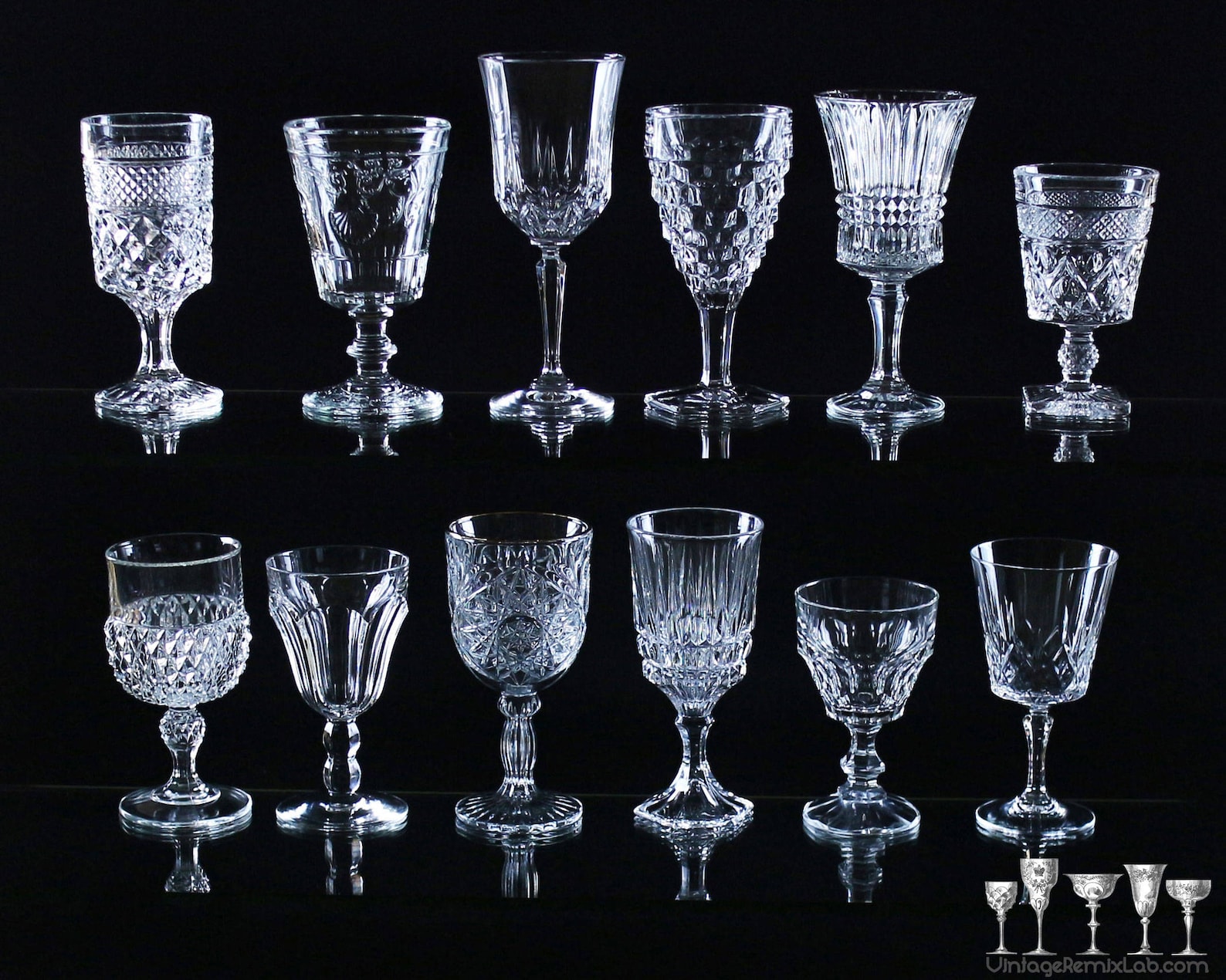 Mismatched vintage wine goblets Crystal and Depression Glass Etsy