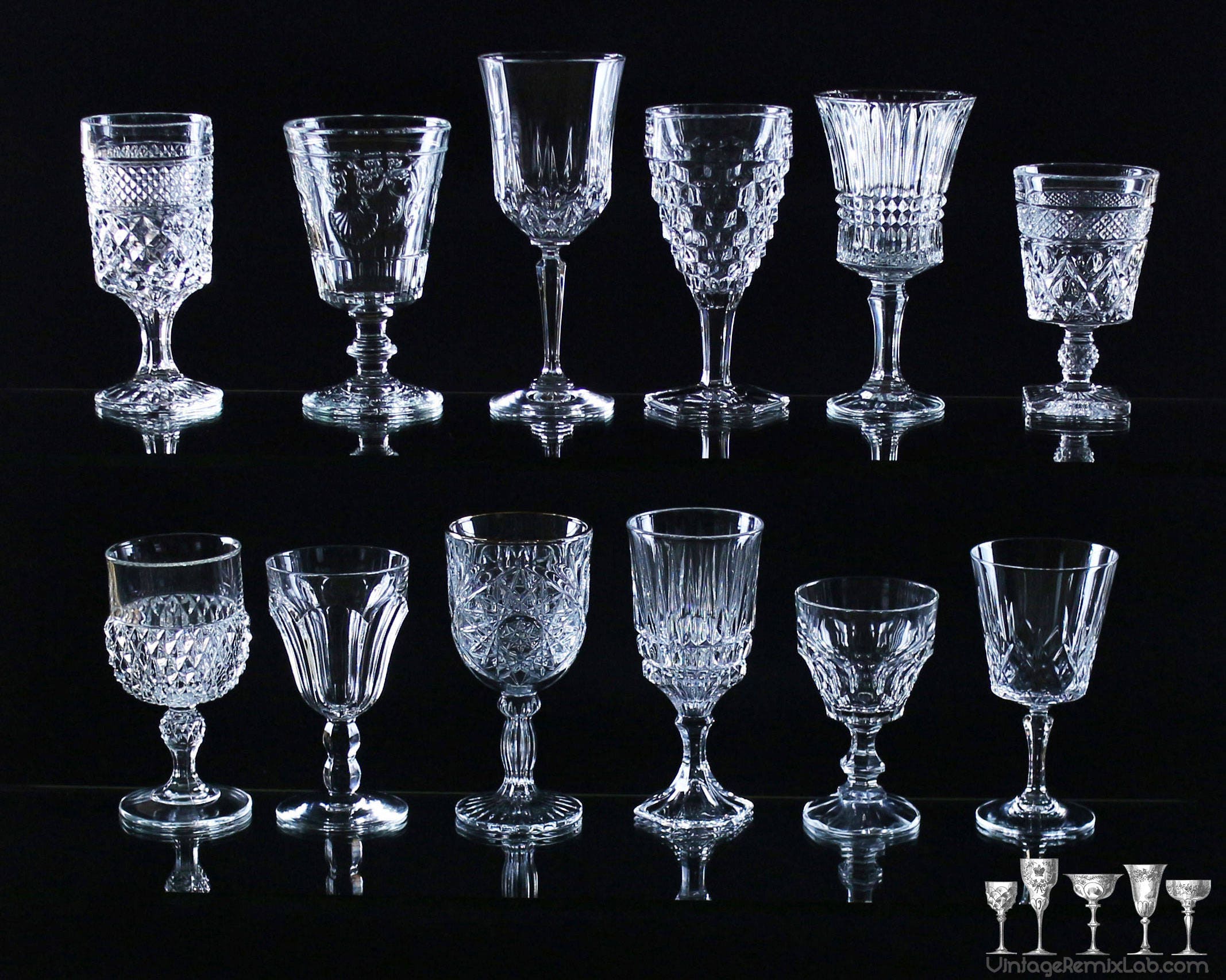 Mismatched vintage wine goblets Crystal and Depression Glass Etsy