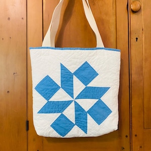 Tote Bag, Quilt Tote Bag,Upcycled Quilt Bag, Repurposed Vintage Quilt Bag, Bright Royal Blue , One of a kind bag, Windmill Quilt bag