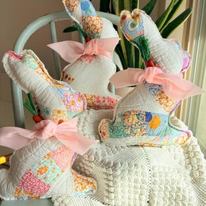 Bunny,Vintage quilt, Easter bunny, Quilt Bunny, Farmhouse bunny, Easter decor,Double Wedding Ring Quilt,Repurposed,Upcycled, Cottage style