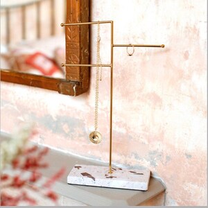 3 Tier Terrazzo and Brass Jewellery Stand | Jewelry Holder | Necklace Stand