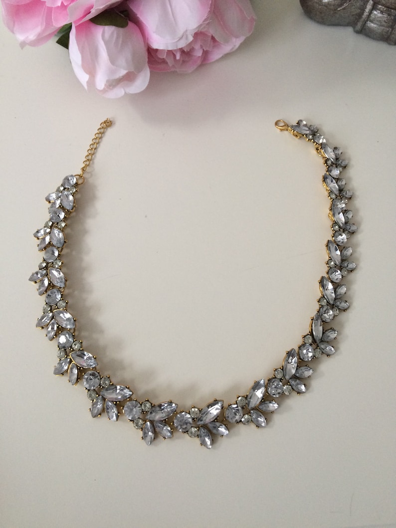 Statement Necklace Boux Jewels Simple Rhinestone Floral Necklace