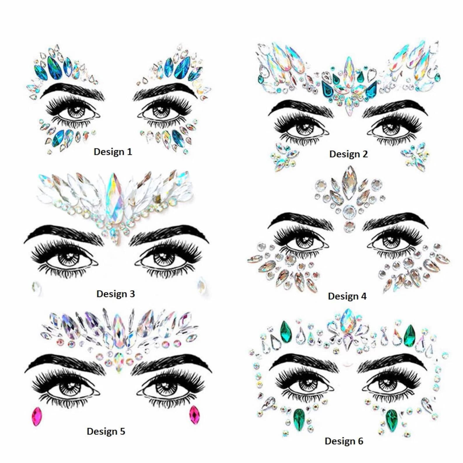 6 Designs Face Gems Etsy