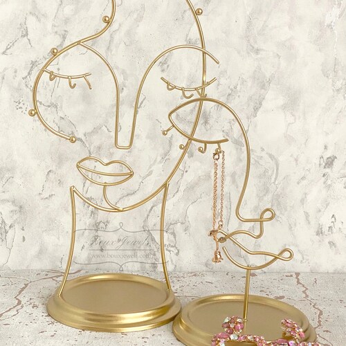 Wire Gold Full Face Abstract Jewellery Stand Jewelry Holder Etsy