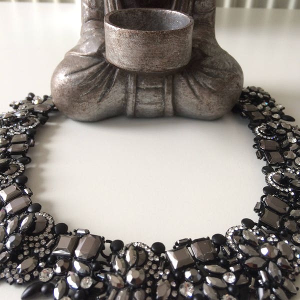 Black Gunmetal Statement Bib Necklace