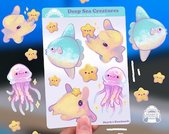 Sea Creatures Sticker Set - Dumbo octopus jellyfish sunfish (waterproof)