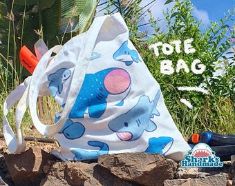 Cute shark tote bag in thick durable canvas