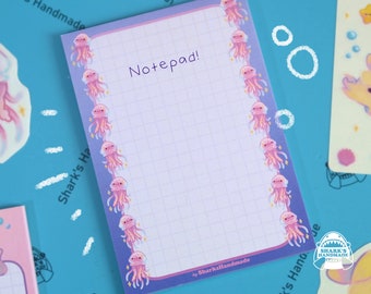 Jellyfish Notepad - Deep sea creatures - ocean cute animal - birthday stationery A6 notebook back to school supplies -  Sharks Handmade