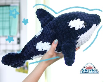 Big Orca plushie - amigurumi crochet toy killerwhale späckhuggare gosedjur birthday gift födelsedagspresent Ocean sea animal Sharks Handmade