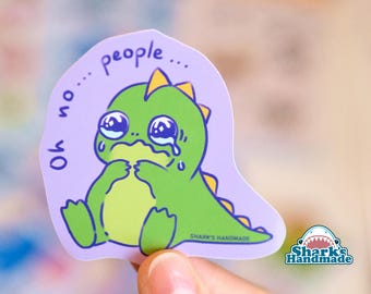 Cute introverted dino sticker - waterproof vinyl die cut sticker