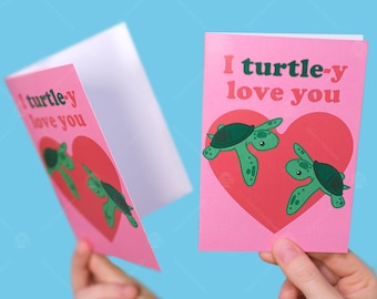 Valentines day card - I turtley love you gift alla hjärtans dag present sköldpadda turtle Ocean sea animal Sharks Handmade