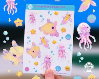 Sea Creature sticker sheet with sunfish dumbo octopus, jellyfish (Waterproof)