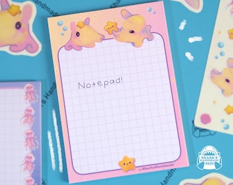 Dumbo octopus Notepad - Deep sea creatures ocean cute animal stationery birthday gift A6 notebook back to school supplies  Sharks Handmade