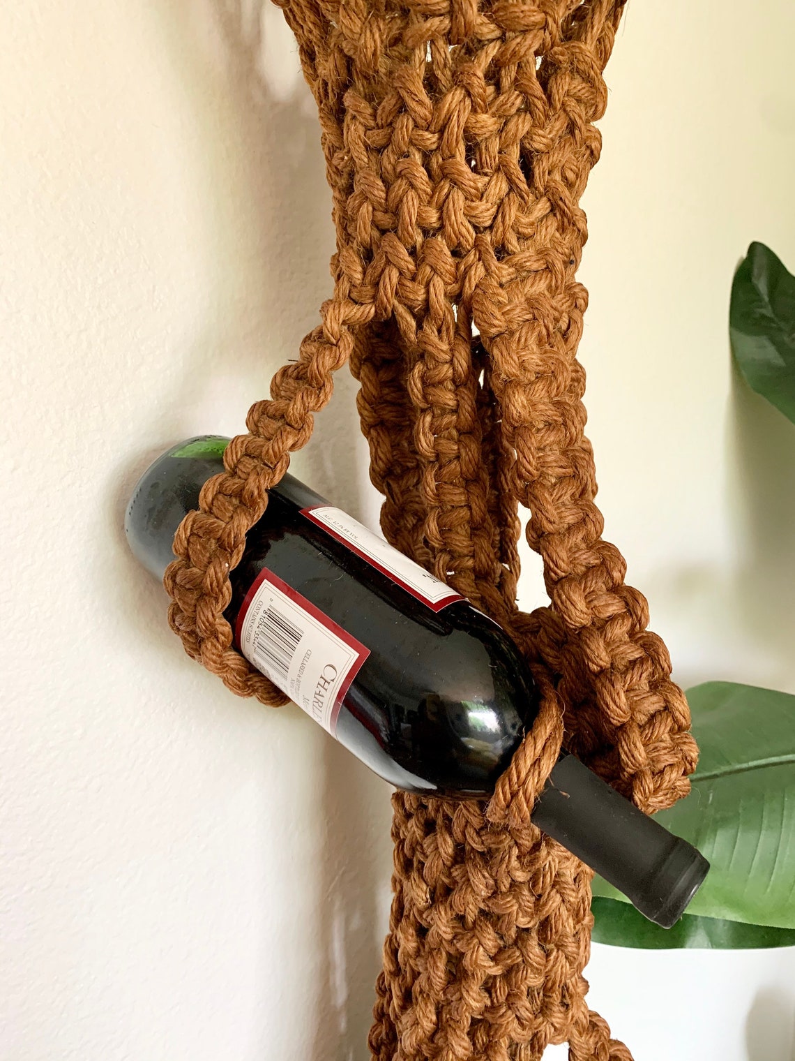 Vintage Macrame Jute Hanging 8 Bottle Holder Wine Rack Boho Etsy