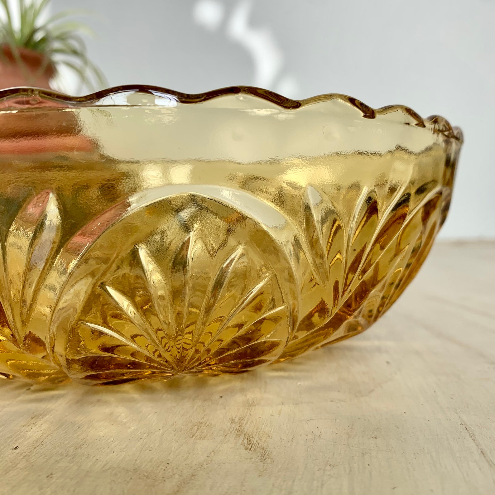 60s Anchor Hocking Amber Glass Serving Bowl Depression Glass Etsy