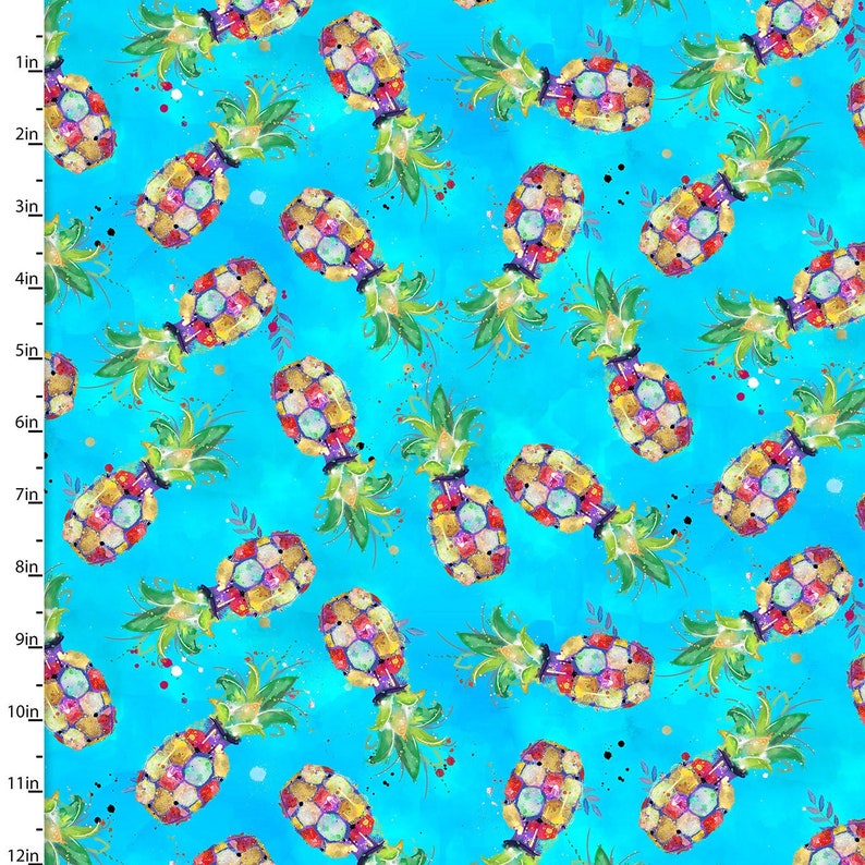 Pineapple Connie Haley 17321-TRQ-CTN-D Party Animals 3 Wishes Fabrics Turquoise