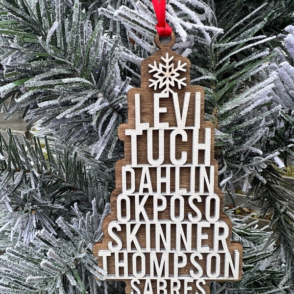 Buffalo Sabres Players Name Tree Ornament | Gift | Let’s Go Buffalo | Levi Tuch Fahlin Okposo Skinner Thompson Sabres