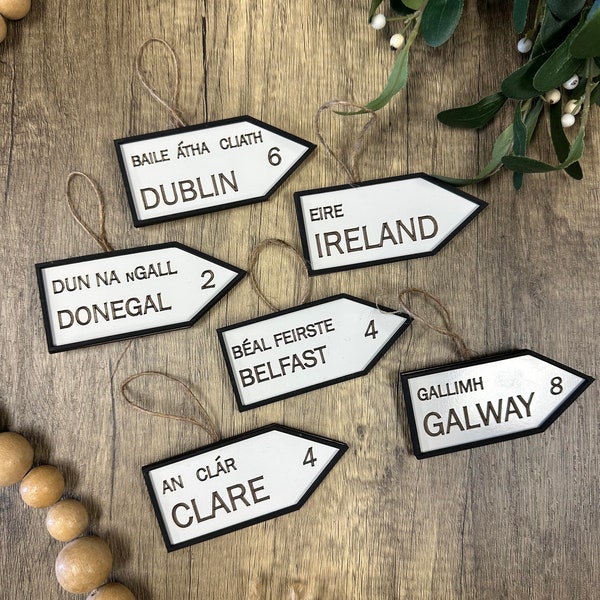 Irish Road Sign Ornament| Wood Road Sign | Black and White Sign | Old Ireland Style Celtic, St Patrick's Day, Irish gifts