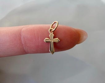 14k Solid Gold Dainty Cross Necklace, Religious Cross Charm Pendant