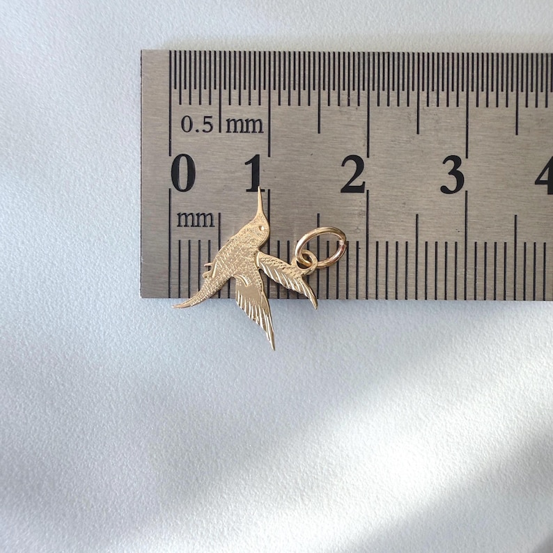 14k Solid Gold Hummingbird Charm Pendant, Dainty Real Gold Bird Necklace Charm image 7