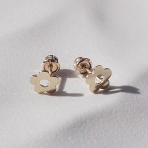 14k Solid Gold Screw Back Baby Kids Earrings Flower Studs first piercing ball backing