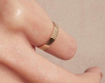 14K Solid Gold Line Pinky Ring, 3mm Signet Ring Womens Slim Pinky Band Minimalist Stacking Band, Classic Dainty Gold Ring, Gift for Her