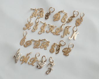 REAL Gold Cursive Letter Charm Necklace, 14k Gold Mini Cursive Initial Charm Necklace Personalized Gift for Her, Dainty Birthday Jewelry