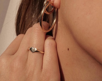 14k Solid Gold Heart Signet Ring, Gold Personalized Jewelry 