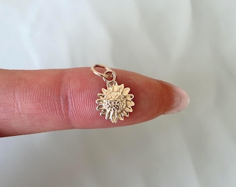 14k Solid Gold Flower Charm Pendant, Dainty Minimalist Sunflower Necklace Charm, Tiny Floral Jewelry Gift for Her