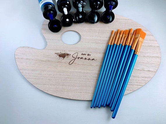 Personalized Wood Palette and Brush Art Set, Custom Wood Palette