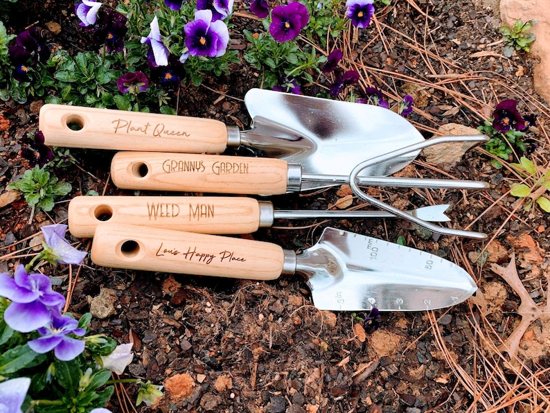 4 pc. Personalized Gardening Tools, Customized Garden Set, Engraved Gardening Set, Stainless Steel Garden Tool Set 