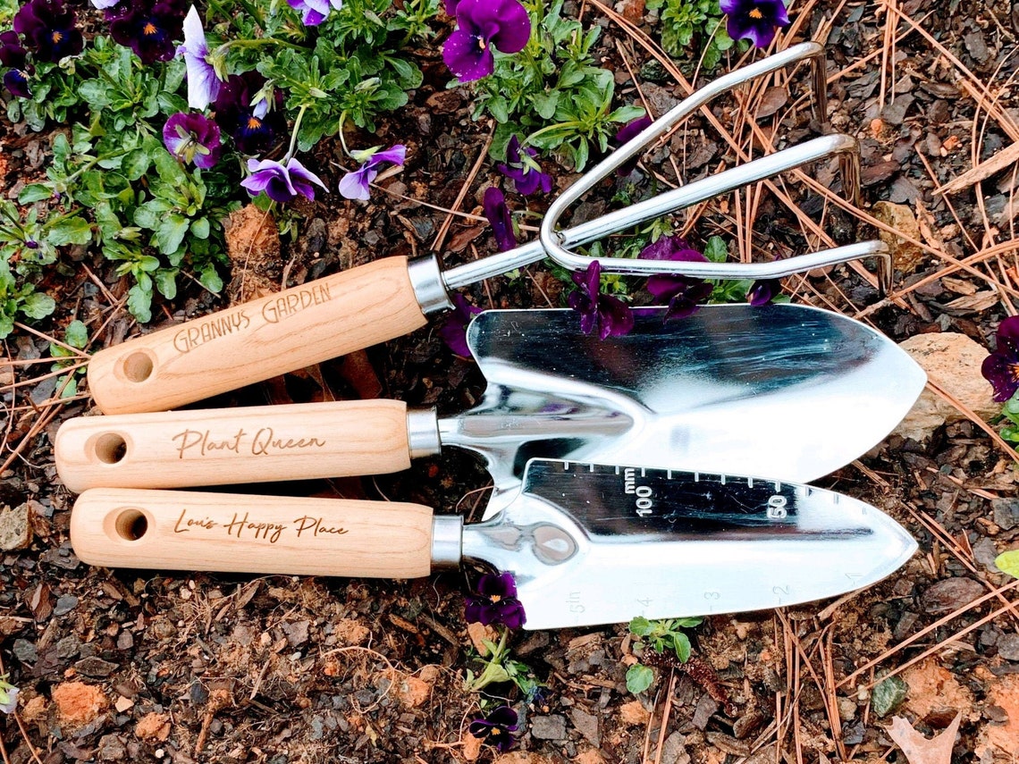 3 pc. Personalized Stainless Steel Gardening Tools With Text Engraved 