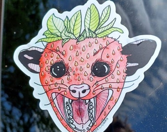 Strawberry Opossum Sticker