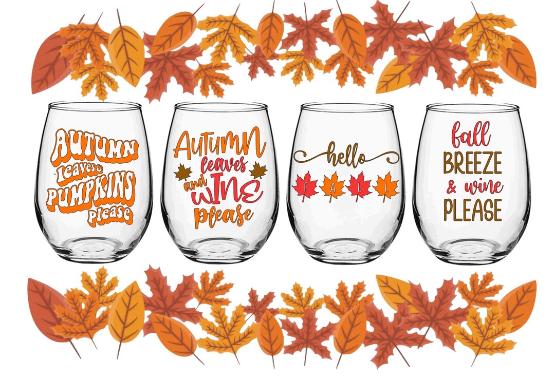 Fall Wine Glasses Wine Glass Stemless Wine Glass Autumn Etsy