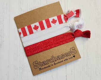 Canada Flag Hair Tie or Elastic Bracelet, No Snag (Set of 3)