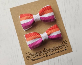 Lesbian Pride Hair Bows - Small Ribbon Bows, Pack of 2