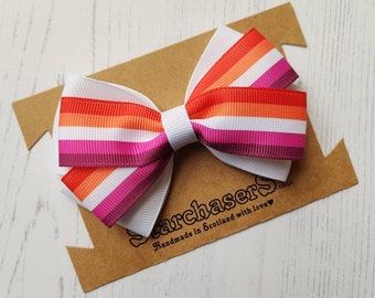 Lesbian Flag Hair Bow - Striped Ribbon Clip or Barrette