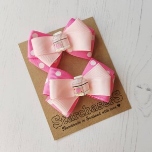 Pack of 2 Kawaii Strawberry Milk Bows on Clips, Perfect for Fringe clips or pigtails.